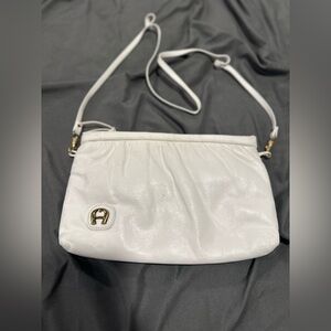 Vintage 80s Etienne Aigner White Leather Small Shoulder Bag Purse Zip Closure.